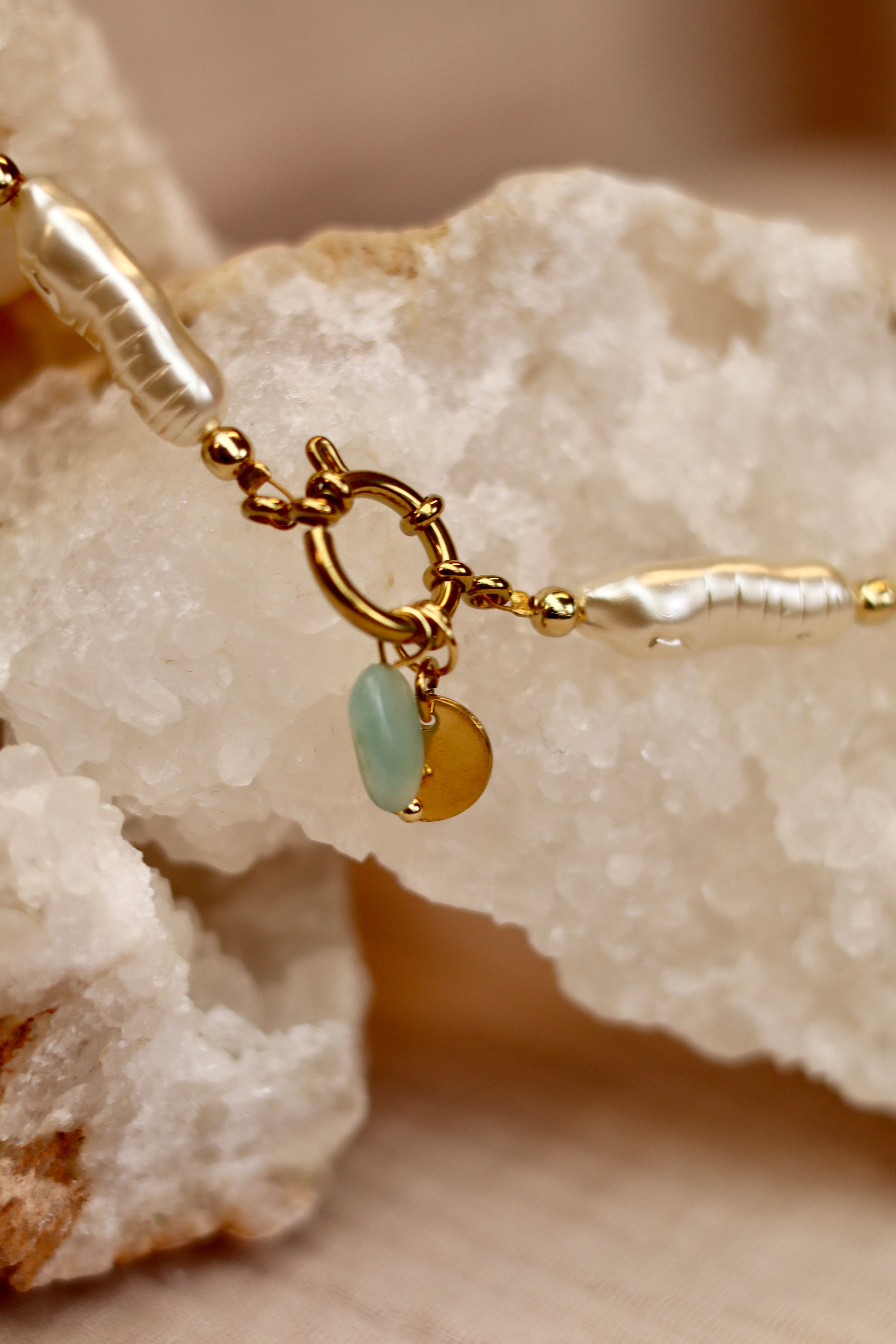 Necklace COSMIC - pearl / amazonite